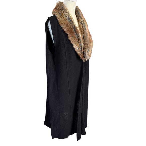 Nine West XL black wool with faux fir trim sleeveless midi length wool coat - Picture 2 of 12